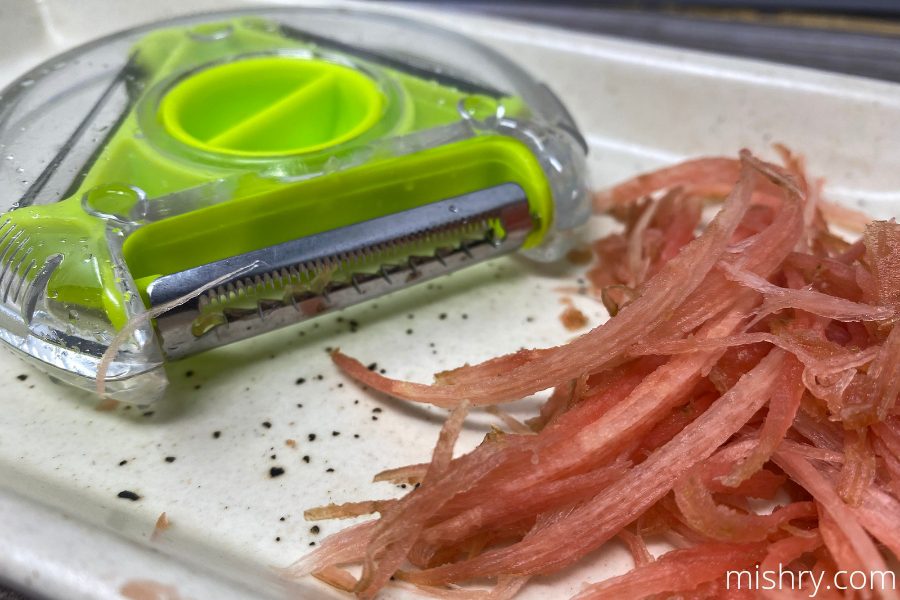 fruit peeler carrots thinly sliced