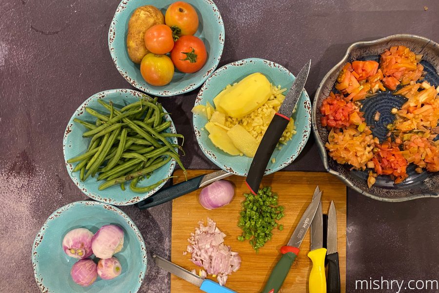 the different vegetables we chopped during our review process