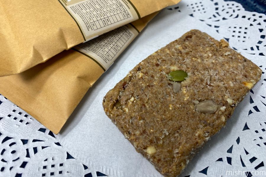 close look at peepal vegan coconut energy bar