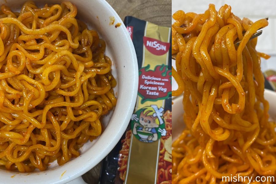 the finish look of Nissin hot & spicy korean veg noodles